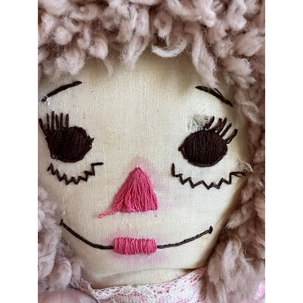 Vintage Raggedy Ann Type Doll 1970s Fabric Dress 24